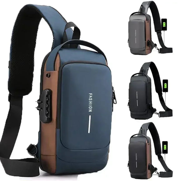 Men's Anti Theft Chest Bag Shoulder Bags USB Charging Crossbody Package School Short Trip Messengers Bags Oxford Sling Pack Mart Lion   