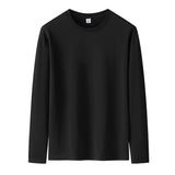 Men's t-Shirt 180g Cotton Shirt Solid Color Long-Sleeved Loose Round Neck Bottoming Tops Tees Mart Lion Black XXXXL 