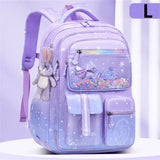 Primary Bow Knot Schoolbag With Rabbit Pendant For Girls Kids Backpack Kawaii Waterproof School bag Nylon MartLion L purple  