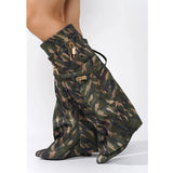 Denim Workwear Pocket Trouser Legs Show Large Knee Length Boots Women's Shark Lock Sleeve Skirt MartLion 6179-camouflage 42 
