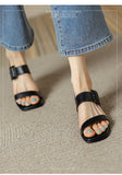 Summer Women Shoes Open Toe Sandals Square Heel Genuine Chunky Heel Med Heel Sandals Heels Cow Leather MartLion   