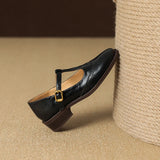 Spring Genuine Leather Women Pumps Shoes Round Toe Chunky Heel Retro Mary Janes Block Leather Shoes Shallow MartLion   