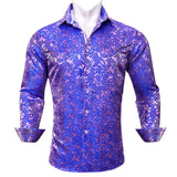  Barry Wang Luxury Rose Red Paisley Silk Shirts Men's Long Sleeve Casual Flower Shirts Designer Fit Dress BCY-0029 Mart Lion - Mart Lion