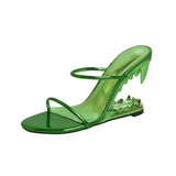 Spring Show Teeth Shaped Heel Women's High Heel Slippers Show Style Slope Heel Open Toe MartLion Green 40 