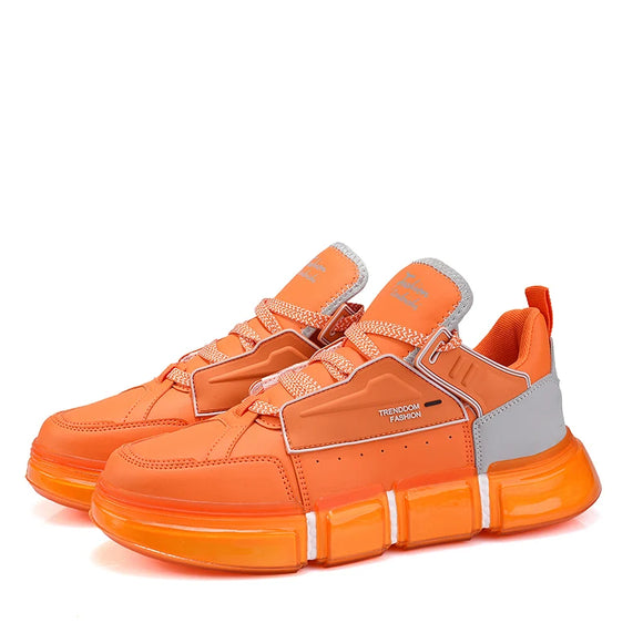 Men's Comfortable Causal Shoes Nonslip Sneakers Lightweight Leather Vulcanize Tenis Luxury MartLion Orange 39 