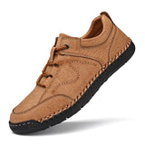 Shoes Men's Handmade Leather Causal Waterproof Boots Non-slip Loafers Platform Shoes MartLion Brown 47 