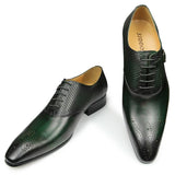 Luxury Men's Genuine Leather Shoes Wedding Oxfords Lace-up Pointed Toe Black Green Coffee Brogues Dress MartLion green 39 