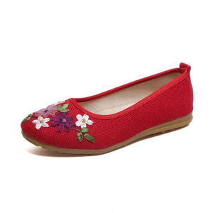 Vintage Embroidered Women Flats Flower Slip On Cotton Fabric Linen Old Peking Ballerina Flat Shoes MartLion Red 37 insole 23.5cm 