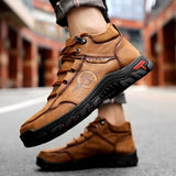 Men's Shoes Autumn Non Slip Comfy Ankle Boots Hand Stitching Casual Soft Hiking Working Mart Lion   