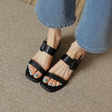 Summer Women Shoes Open Toe Sandals Square Heel Genuine Chunky Heel Med Heel Sandals Heels Cow Leather MartLion   