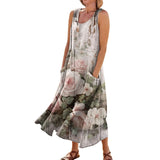  Women's Summer Dress Unique Casual Print Ankle-Length Dresses Round Neck Sleeveless Frocks For Ladies MartLion - Mart Lion