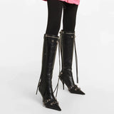 Women High Heels Boots Pointed Toe Stilettos Heels Knee Ladies Rivet Retro Pumps Cosplay Ankle Mart Lion   