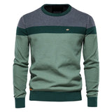 Spliced Cotton Sweater Men's Casual O-neck Pullover Knitted Sweaters Winter MartLion Y137-Green EUR XXL 80-88 kg 