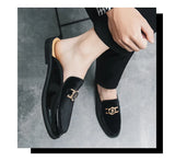 Men's Mules Leather Slipper Summer Walk Loafers Open Style Half Flat Shoes Casual Sandals Metal Lock Slides Moccasin MartLion   