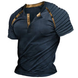 Men's Casual Henley Shirt Raglan T Shirt Plain Slim Pleated Henley Daily Short Sleeve Patchwork Pleats Clothing Apparel MartLion   