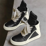 Classic Black White Men's High Top Shoes Zipper Platform Sneakers Autumn Leather Ankle Boots Streetwear Designer MartLion   