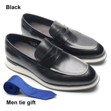 Classic Designer Men's Penny Loafer Shoes Blue Genuine Leather Slip-on Wedding Flat Casual Dress MartLion Black EUR 42 
