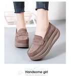 Spring Autumn Shoes Woman Platform Genuine Leather Flats Thick Sole Loafers Moccasins MartLion   