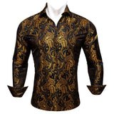 Designer Men's Shirts Silk Gold Embroidered Paisley Flower Long Sleeve Casual Blouses Slim Fit Clothing Lapel Tops Barry Wang MartLion 0460 S 