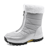 Winter Women's Snow Boots Non-slip Outdoor Waterproof Keep Warm Zipper Cotton MartLion Light Grey 42 insole 26.0cm 