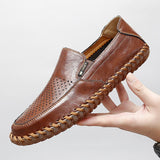 Oxford Outsole Genuine Leather Men's Loafers Cow Leather Casual Shoes Soft Luxury Brand Tenis Masculino Mart Lion Hollow Brown 38 