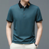 Polo Shirt Men's Tees Summer Solid Color Regular Fit Clothes Turn-Down Collar Short Sleeve Mart Lion Dark Green M 50-60 KG 
