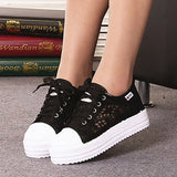 Women Shoes Summer Casual White Sneakers Cutouts Lace Canvas Hollow Breathable Platform MartLion   