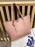 Women Single Shoulder Bag Casual Large Capacity Pu Lychee Pattern Tassel Outdoor Simple Tote MartLion CHINA Pink 
