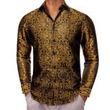Designer Shirts Men's Silk Long Sleeve Light Purple Silver Paisley Slim Fit Blouses Casual Tops Breathable Barry Wang MartLion 0405 S 