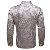 Luxury Shirts Men's Silk Satin Silk Gray Leaves Long Sleeve Blouses Casual Lapel Tops Breathable Streetwear Barry Wang MartLion   