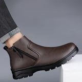 Men's Boots Designer Autumn Ankle Round Toe Snow High Shoes Winter Leisure Leather Velvet Warm MartLion   