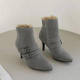 Glamour Gray Black Women Ankle Boots  High Heels Lady Dress Shoes MartLion Gray 3 