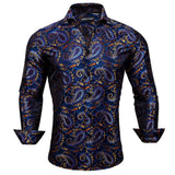 Luxury Shirts Men's Silk Red Green Paisley  Long Sleeve Slim Fit Blouses Button Down Collar Casual Tops Barry Wang MartLion 0461 S 
