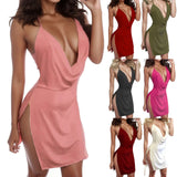 Backless Halter Neck Dress Open Side Thigh Split Dress Deep Plunge Low Cut Night Club Wear Honeymoon Women MartLion   