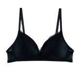 Women Bra Lace Bralette Floral Wireless Bra Female  Woman Lingerie Soft Solid Color Brassiere MartLion black One Size 34