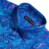 Luxury Silk Men's Shirts Long Sleeve Silk Blue Gold Red Paisley Spring Autumn Slim Fit Blouses Casual Lapel Tops Barry Wang MartLion   