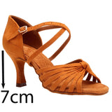 Candy Color Women's Indoor Sandals Sheepskin Adult Ladies Latin Dance Professional National Standard Dance Shoes MartLion Brown heel 7cm 36 