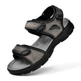 Summer Genuine Leather Sandals For Men's Outdoor Beach Shoes Open Adjustable Designer Lightweight MartLion Gray 42 