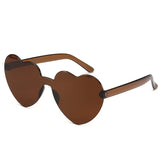 Women Colors Polycarbonate Heart Shape Tinted Party Sunglasses Girls Vintage Colors Rimless MartLion Brown Other 