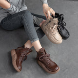 Boots Female Casual Natural Leather Women Winter Plush Flats Leisure Shoes MartLion   