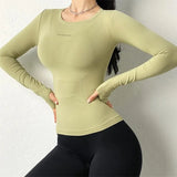 Cloud Hide Solid Yoga Shirt Women Long Sleeve Blouse Girl Sports Gym Top Running MartLion Green Long S 