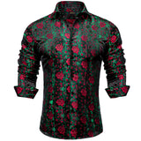 Gold Paisley Silk Shirts Men's Long Sleeve Luxury Tuxedo Wedding Party Clothing MartLion   