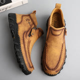 Men's Boots Autumn Winter Handmade High-top Casual Shoes Outdoor Non-slip Hiking Men Shoes Optional Plush Warm Ankle Boots MartLion   