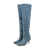 Show Boots Women's Thin High Heel Pleated Long Four Seasons MartLion 715-3blue 38 