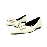 Elegant and High Heel Women's Shoes Genuine Leather Shallow Mouth Bow Flat Office MartLion WHITE 43 CHINA