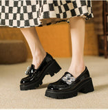 British Style Women's Rhinestone Lofers Female Slip-on Flats Platform Shoes Shallow Mouth Loafers Thick Soled Mart Lion   