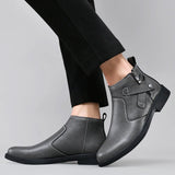 White Formal Chelsea Mens Boots Round Toe Low Heel Ankle Boots Side Zipper Leather Cowboy Boots MartLion