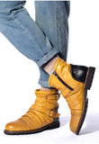 Retro Boots Western Cowboy Men's Casual Leather Pleated Western Vintage Chelsea Yellow Mart Lion   