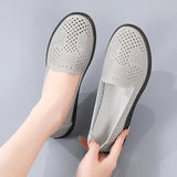 Summer Casual Shoes Leather Slip-on Hollow Out Flat Loafers Ladies Designer Sneakers Breathable Women's Moccasins MartLion   