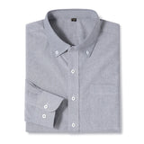 Men's Casual Cotton Oxford Shirt Single Patch Pocket Long Sleeve Standard-fit Button-down Plaid Shirts MartLion 2635-5 45-55kg 38 